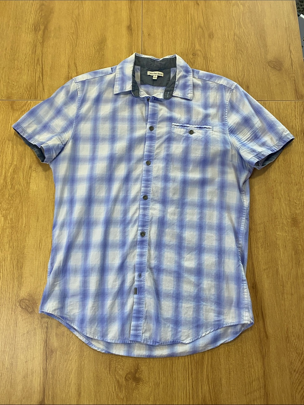 Calvin Klein Jeans Blue Plaid Short Sleeve Button-Down Shirt